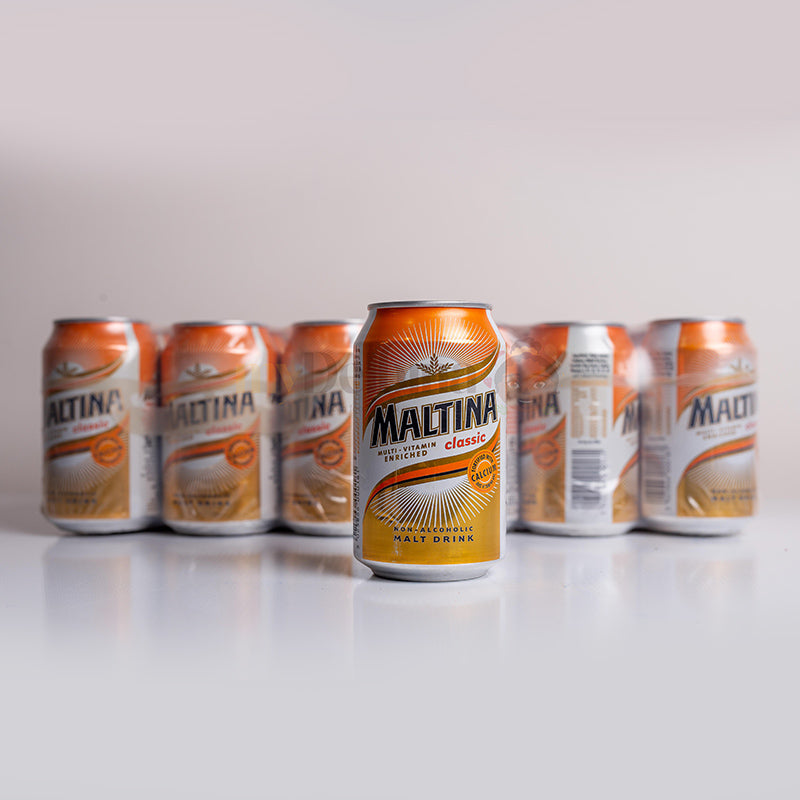 Maltina Classic Malt Beverage 330ml chilled can for sale by Delbina Trading UAE
